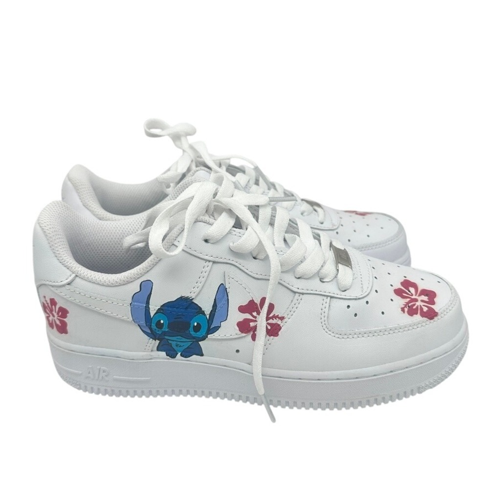 Custom Nike Air Force 1 White Stitch Hibiscus Sneakers Women's 8